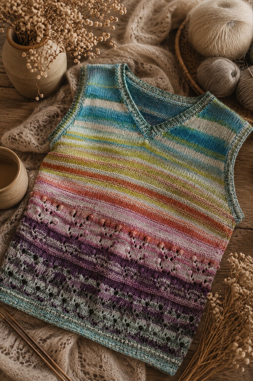 Rainbow Top Knitting Pattern PDF | Summer Lace Top Pattern | V-Neck Knit Top Pattern | Instant Download