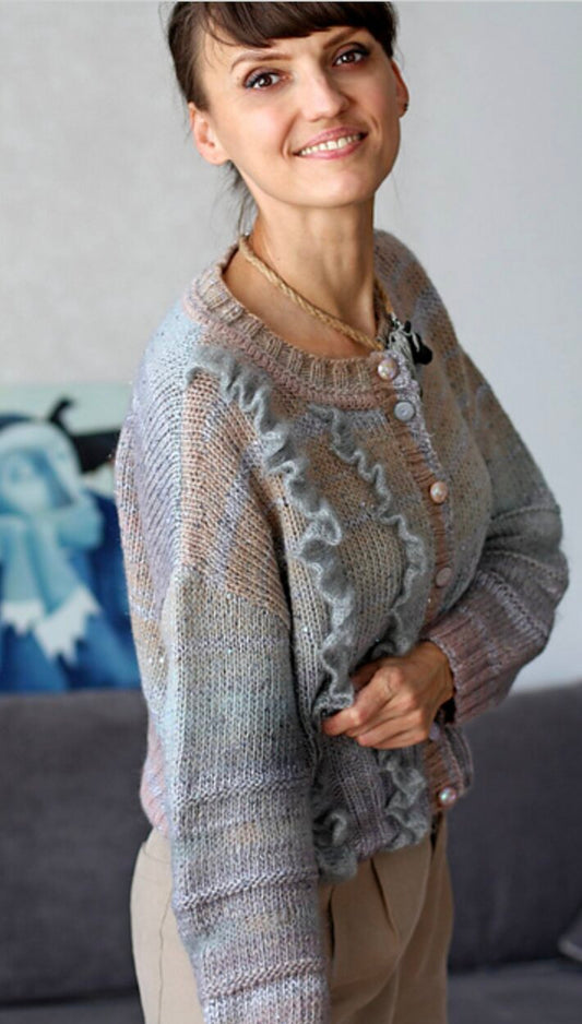 ☁️ Aurora Cardigan Knitting Pattern PDF – Cropped Oversized Ruffle Cardigan