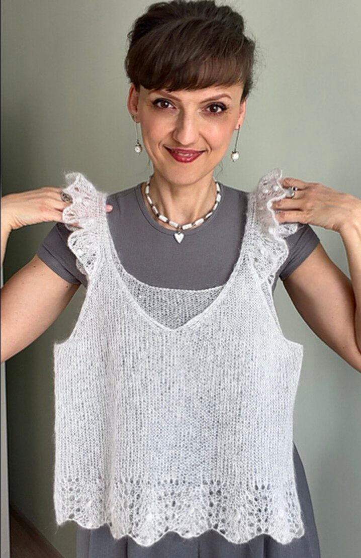 🌸  Angel Wings Top Knitting Pattern PDF – Romantic Mohair Tank Top