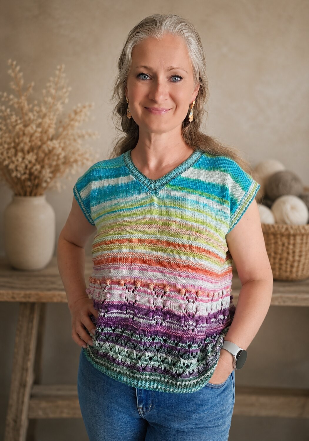 Rainbow Top Knitting Pattern PDF | Summer Lace Top Pattern | V-Neck Knit Top Pattern | Instant Download